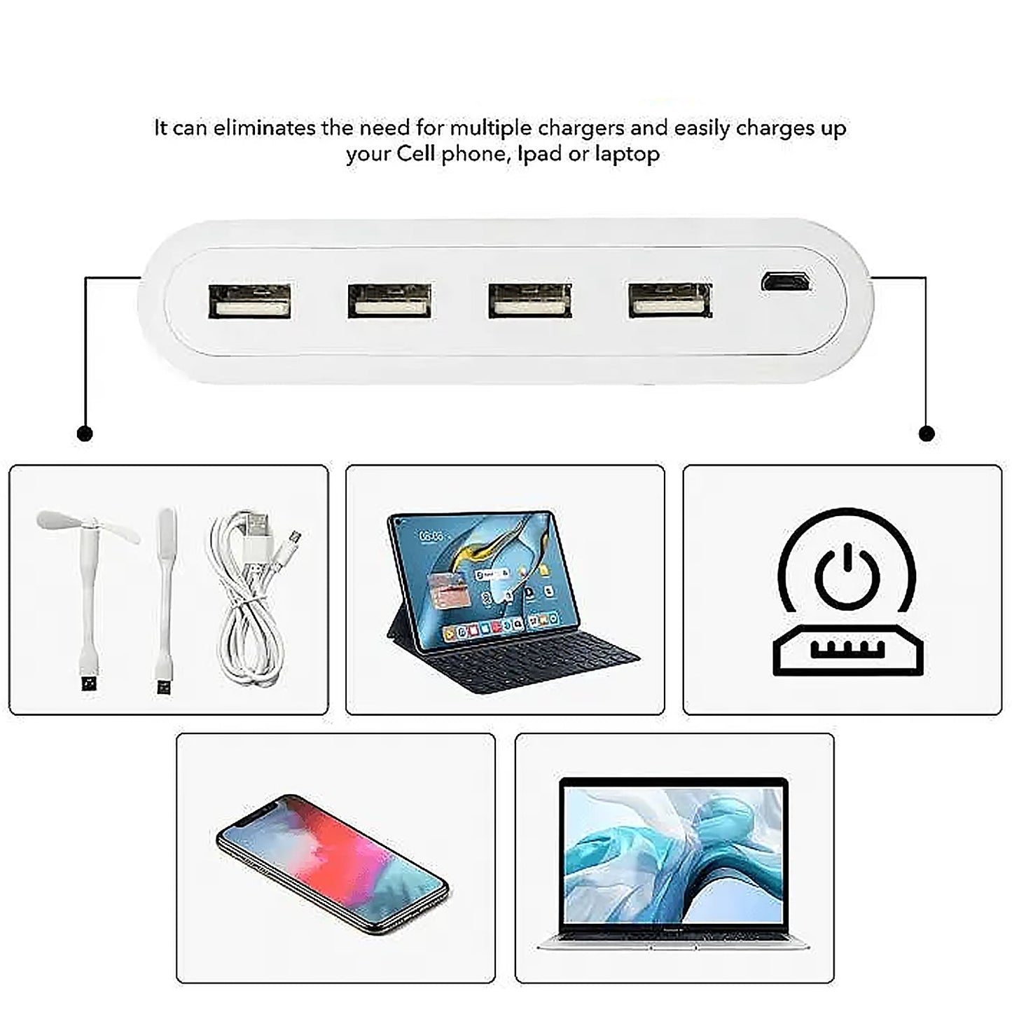 4in1 hub is USB For Pen drive, Mouse, Keyboards, Camera, Mobile, (1 pc)