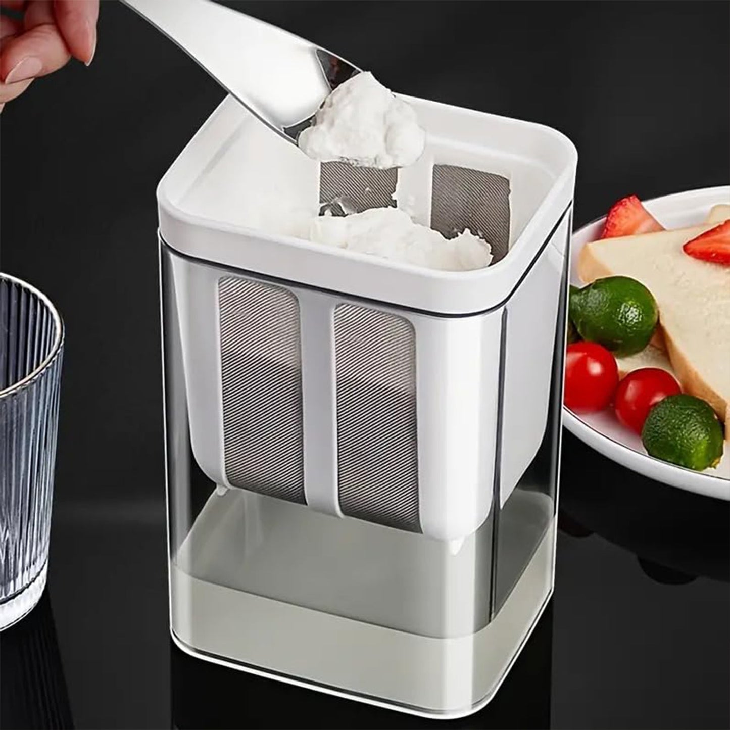 2 in 1 Yogurt Strainer with Storage Box – 1100ml (Plastic + Steel)