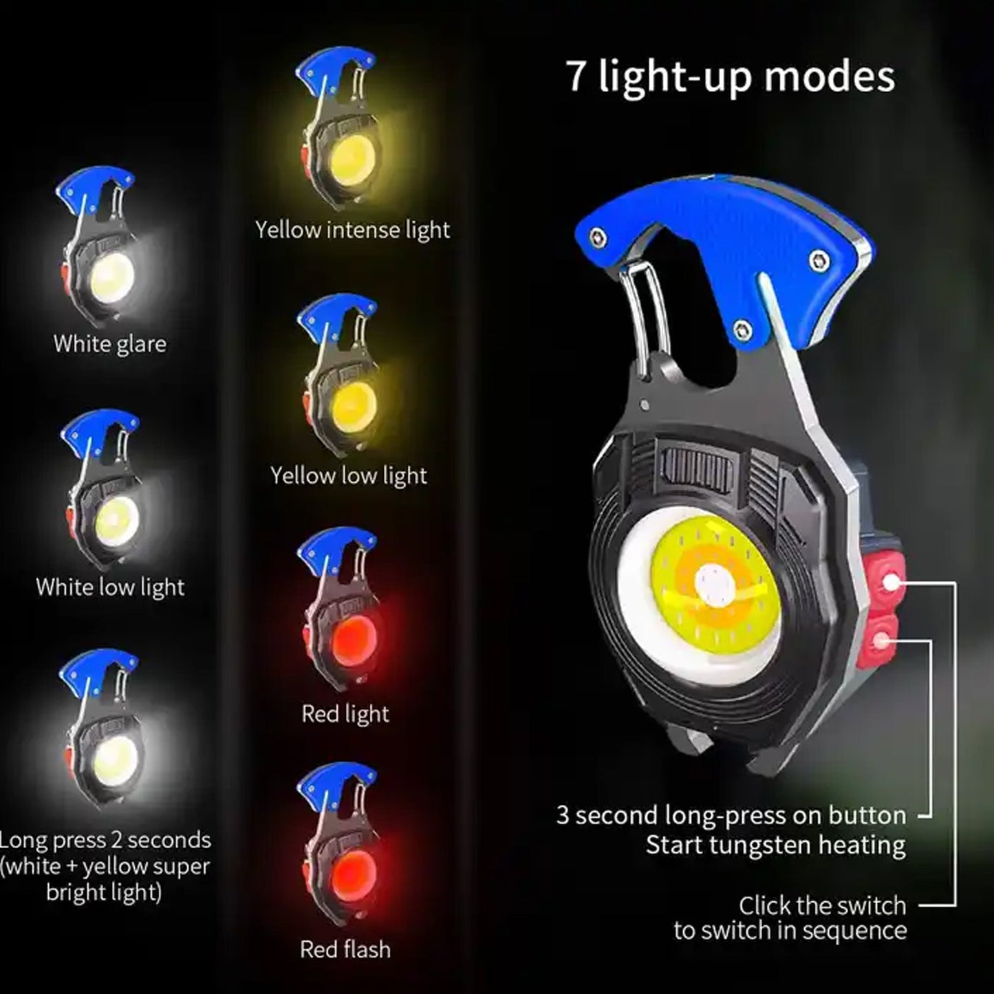 Keychain Led Flashlight Rechargeable Multi Function 6 Lighting Modes Pocket Key