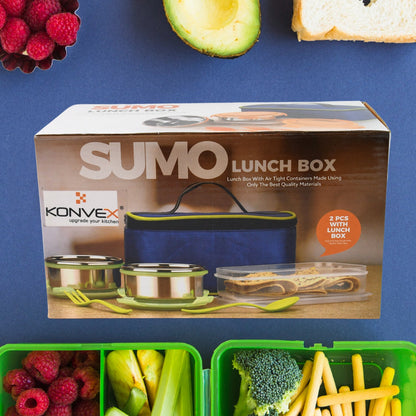 Sumo Lunch Box with Bag – Plastic Lunch Box & Spoon/Fork Set (2 Pc)