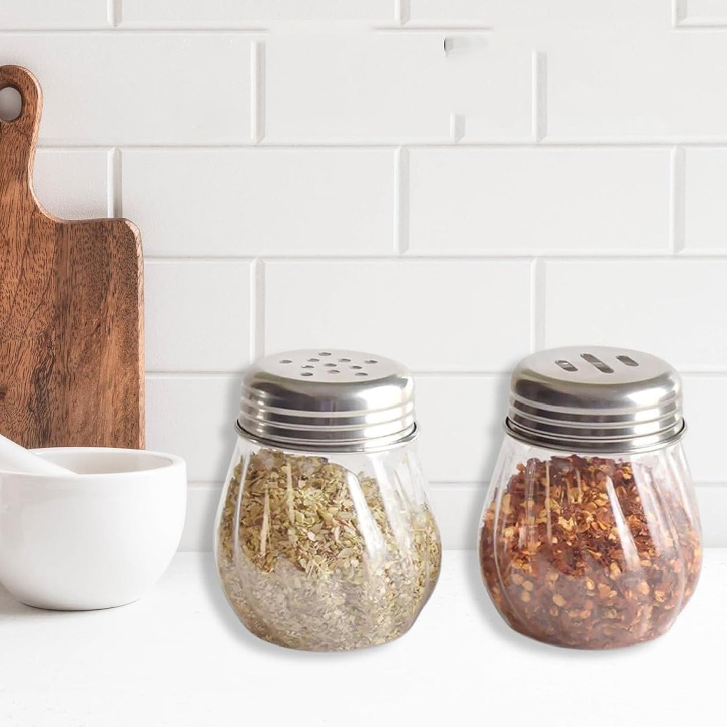 Apex Oregano & Chilli Flakes Dispenser Set 2 Pcs Plastic Spice Shaker with Steel Lid