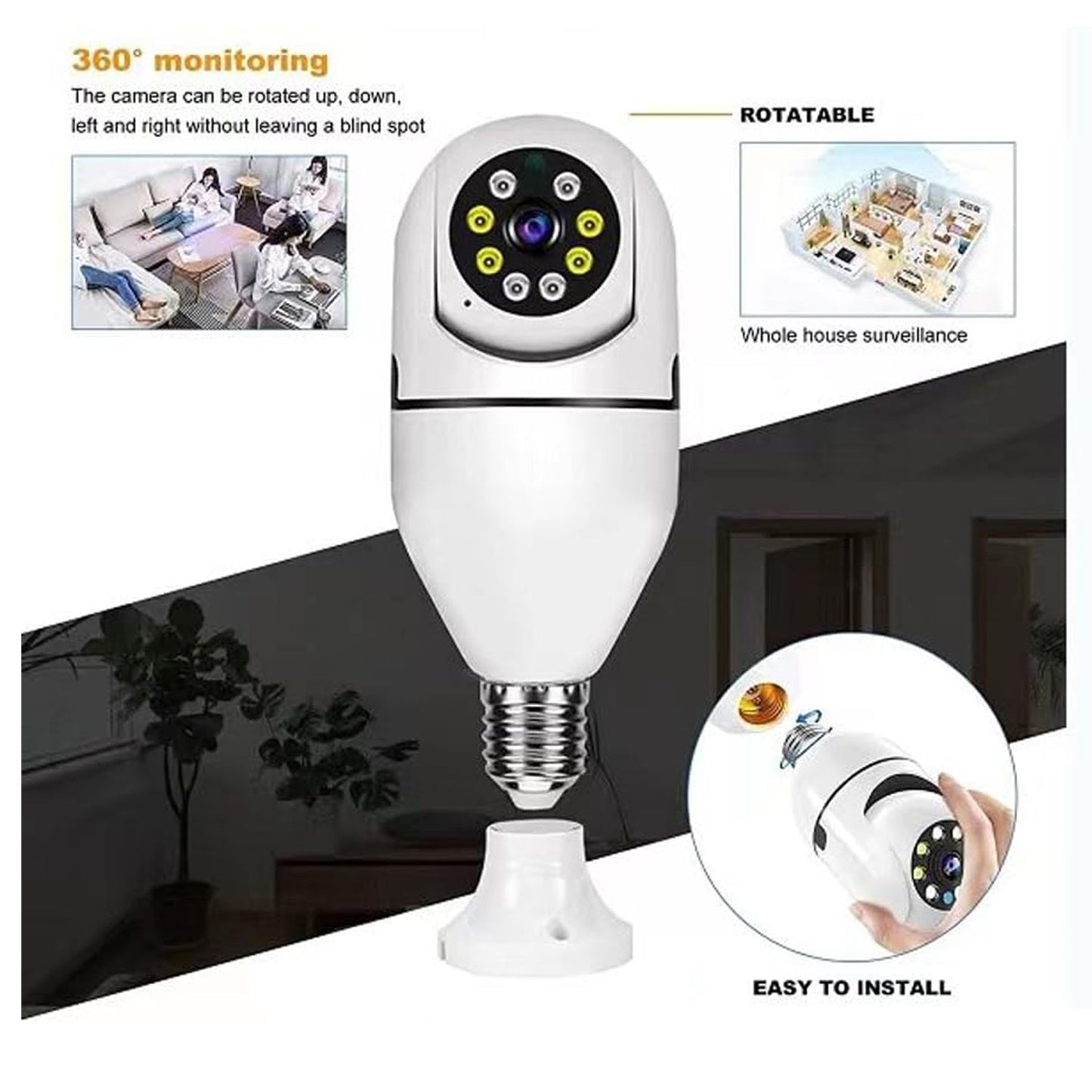 V380 Pro Fisheye 360 Degree Panoramic Wireless WiFi IP CCTV Security (Pack of 1)