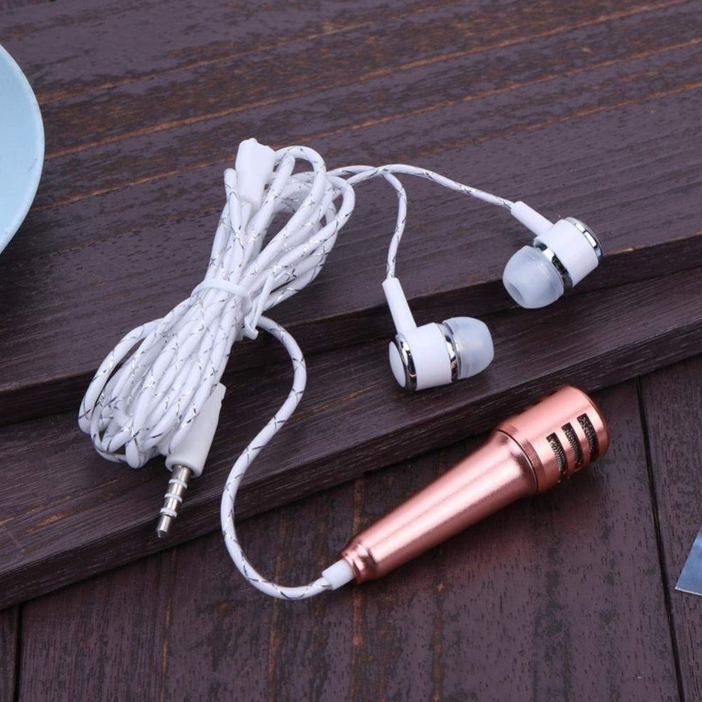 Mini Microphone Mic with Earphone for Voice Recording, Mike Mic Microphone with Handsfree for Mobile Computer, Headphone Handfree Earphone Usb Microphone Vocal Gift Miniature Children (1 Pc)
