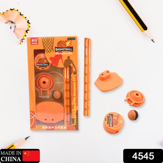 Football & Basketball Stationery Kit – Pencil, Sharpener & Eraser (Birthday Gift)