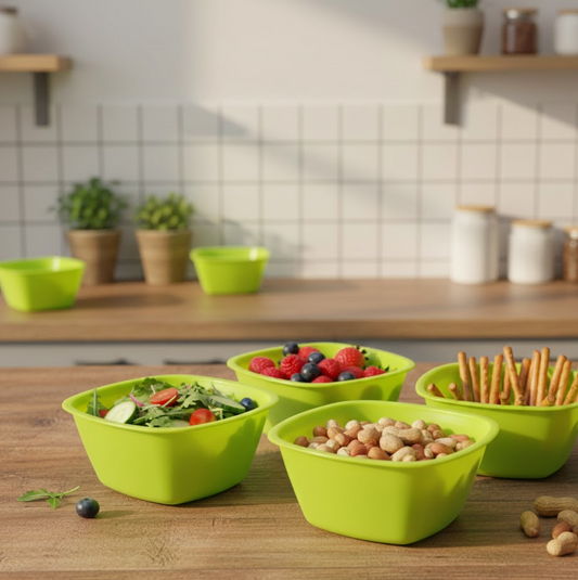 Square Plastic Bowl For Serving Food (Pack of 4)