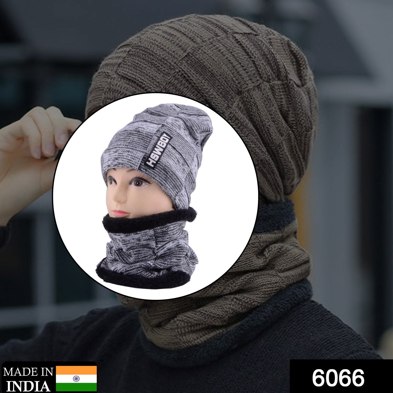 Woolen beanie cap and scarf set