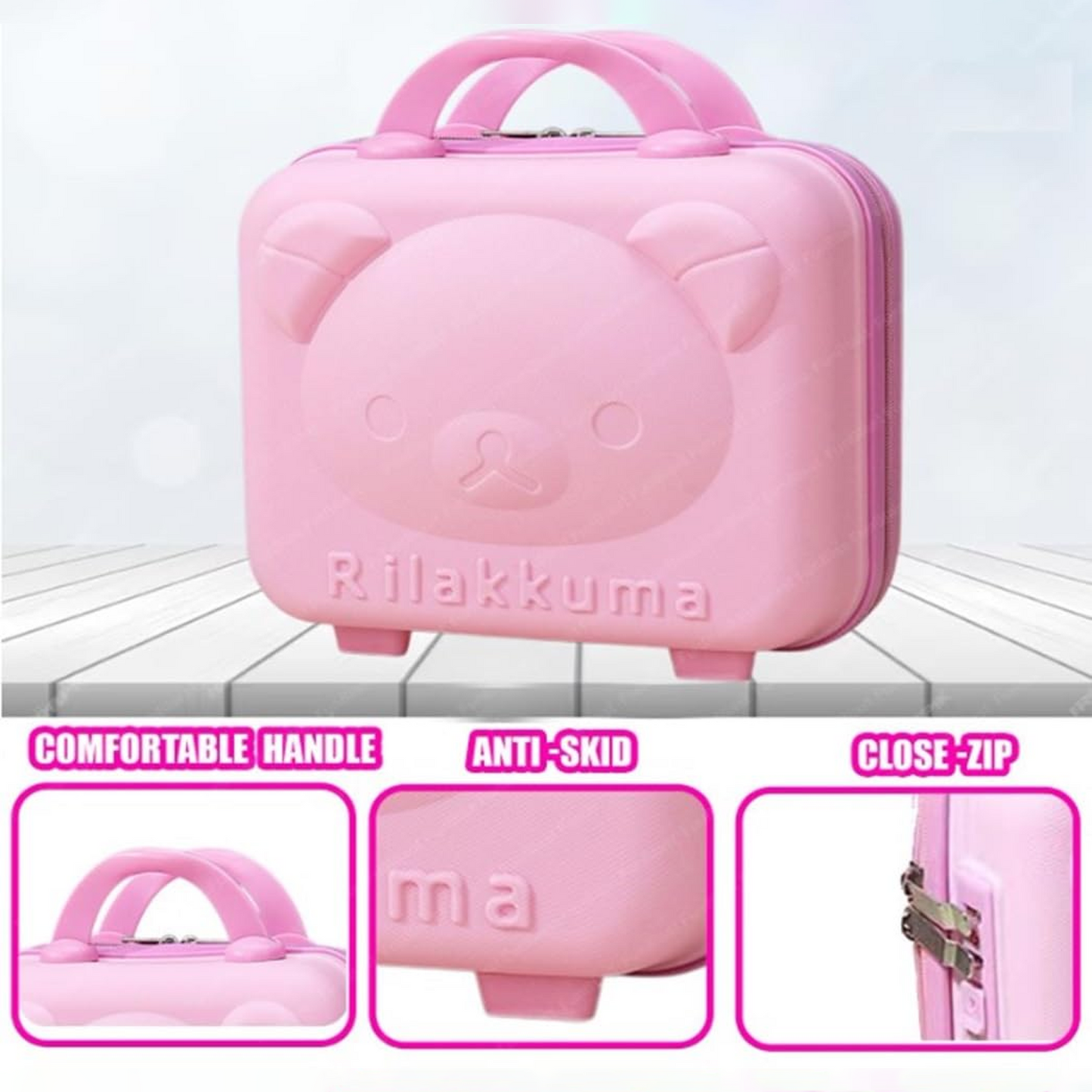 3-Digit Number Lock Kids Bear-Shaped Hard Shell Storage Carry Case with Handle