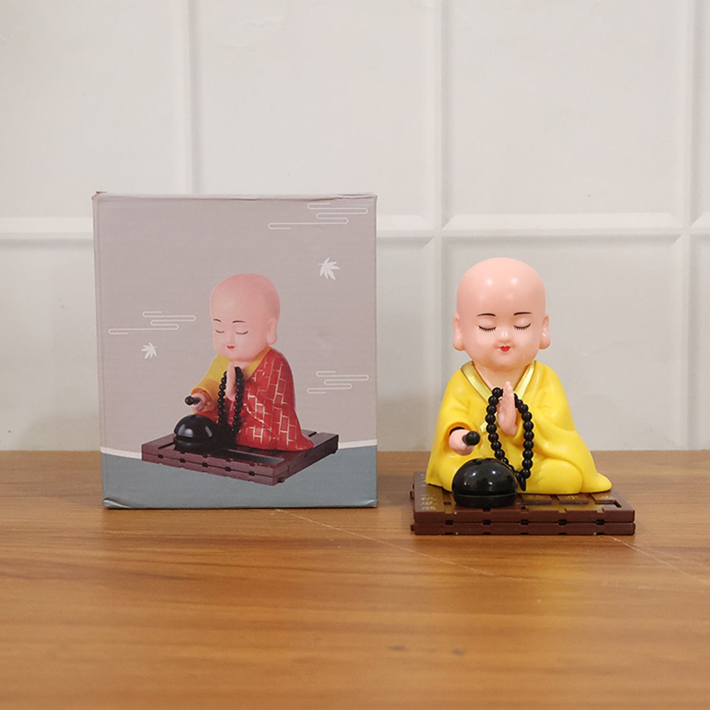 Yellow Solar Powered Sitting Buddha Statue (1 Pc / Medium)