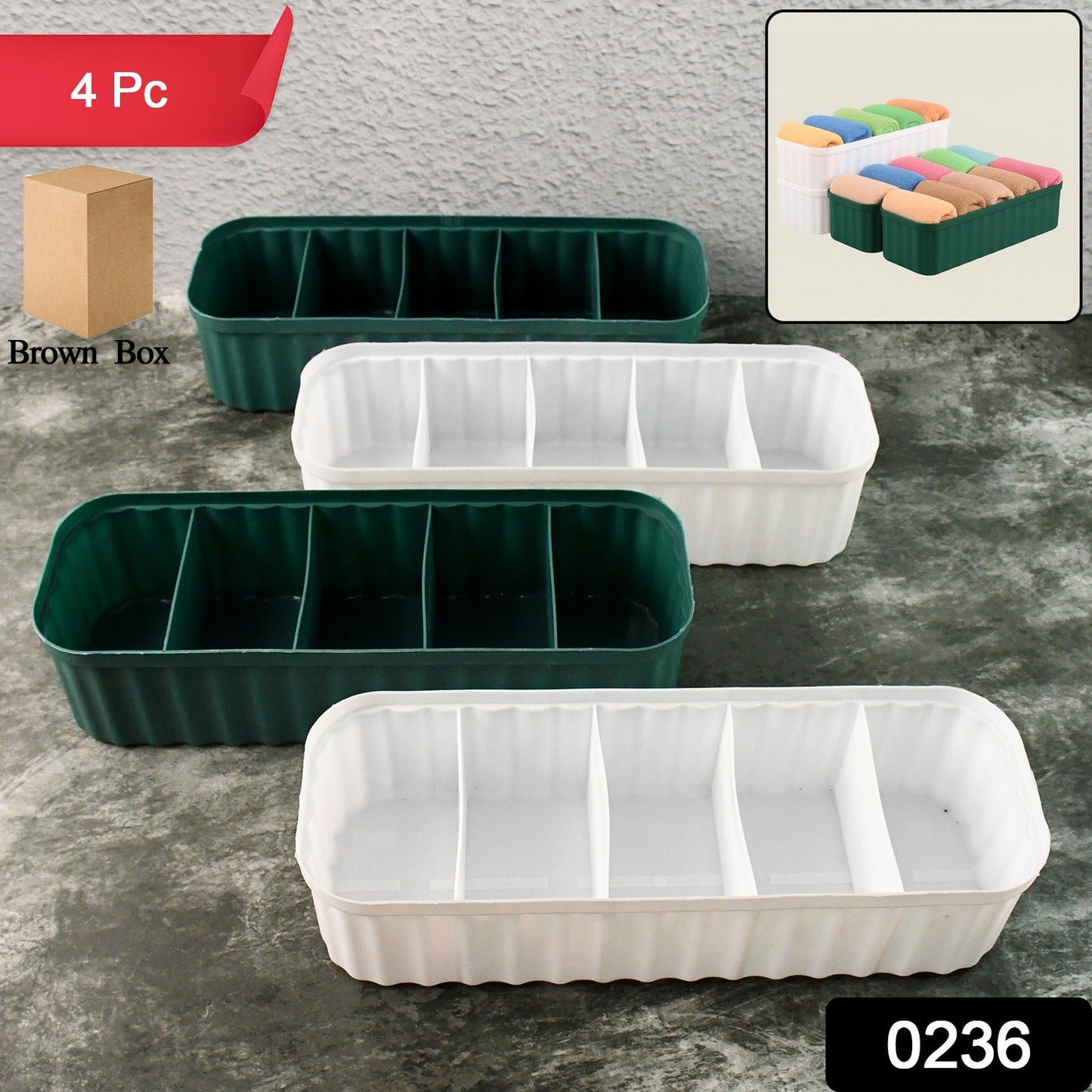 5 Compartments Socks / Handkerchief / Underwear Storage Boxes (pack of 4)