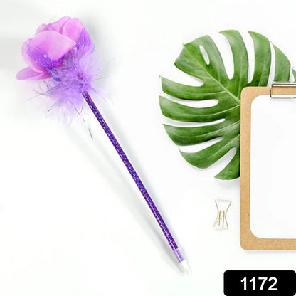 FASHION ROSE FLOWER & STAR DESIGN BALL PEN SMOOTH WRITING ( SET OF 5PC)