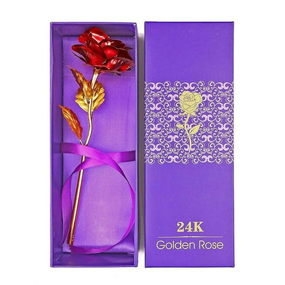 24K Artificial Golden Rose / Gold Red Rose with Gift Box (10 inches)